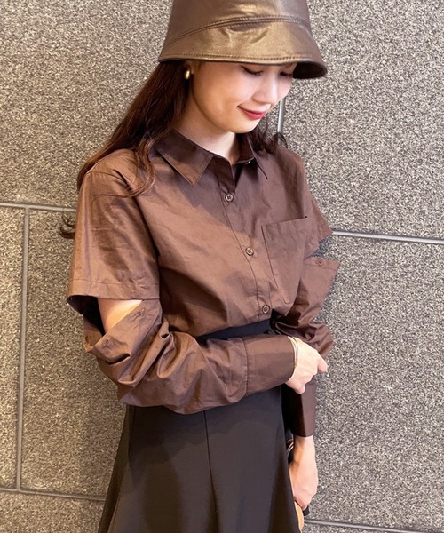 one after another NICE CLAUP（ワンアフターアナザーナイスクラップ）の「袖が取り外せる マルチWAY半袖シャツ（シャツ/ブラウス・レディース・サックスブルー系/オフホワイト/ブラウン/ベージュ・FREE）」の3枚目の写真