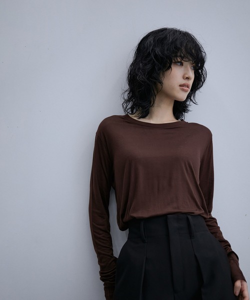 BASERENGE ベースレンジ  LONG SLEEVE TEE ブラウン　S BASERANGE/ベースレンジ】LONG SLEEVE TEE：カットソー（Tシャツ