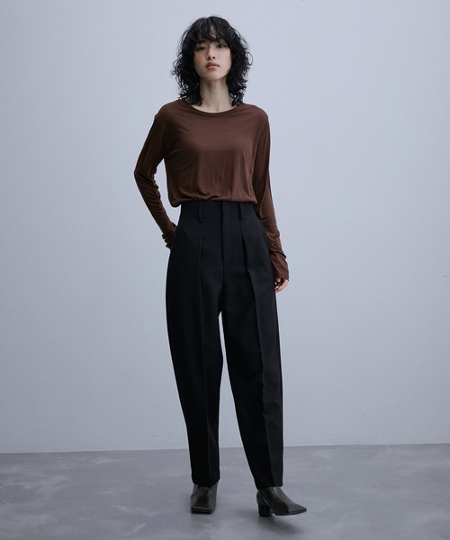 BASErange / ベースレンジ | VEIN LONG SLEEVE リブ カットソー | M | ダークブラウン | レディース BASERANGE/ベースレンジ】LONG SLEEVE TEE：カットソー（Tシャツ