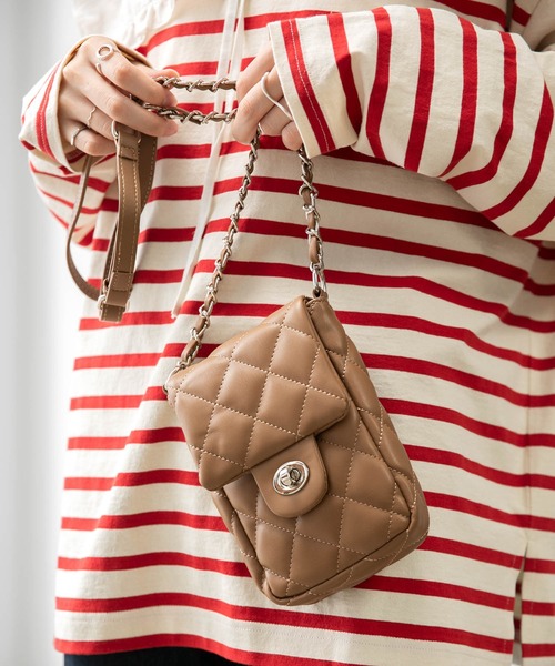 BONLECILL（ボンルシール）の「キルティング チェーンミニショルダーバッグ（ショルダーバッグ・レディース・ブラック/ベージュ/ブラウン/キャメル・FREE）」の15枚目の写真
