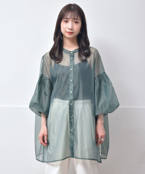 RETRO GIRL（レトロガール）の「袖バルーンオーガンジーBL（シャツ/ブラウス・レディース・ライトグレー/ブラウン/グリーン・FREE）」の3枚目の写真