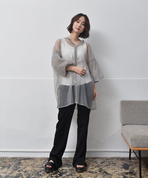 RETRO GIRL（レトロガール）の「袖バルーンオーガンジーBL（シャツ/ブラウス・レディース・ライトグレー/ブラウン/グリーン・FREE）」の6枚目の写真