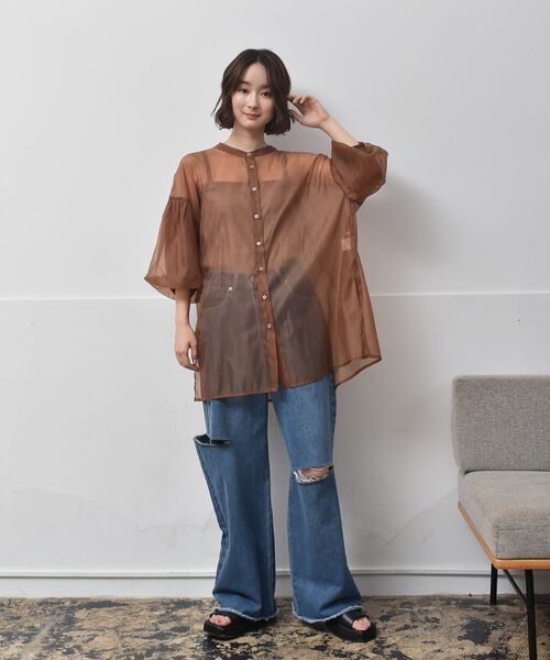 RETRO GIRL（レトロガール）の「袖バルーンオーガンジーBL（シャツ/ブラウス・レディース・ライトグレー/ブラウン/グリーン・FREE）」の11枚目の写真