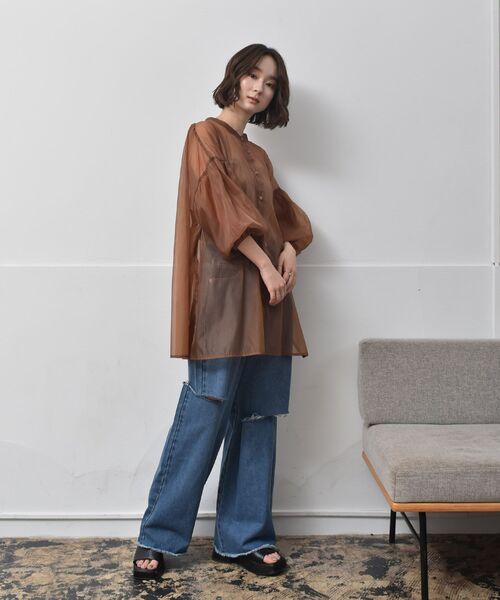 RETRO GIRL（レトロガール）の「袖バルーンオーガンジーBL（シャツ/ブラウス・レディース・ライトグレー/ブラウン/グリーン・FREE）」の12枚目の写真