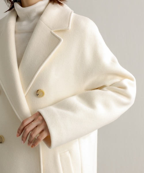 COLLAGE GALLARDAGALANTE（コラージュガリャルダガランテ）の「希少素材を使用した/タスマニアウール/エアリーロングチェスターコート（チェスターコート・レディース・ホワイト/グリーン・FREE）」の10枚目の写真