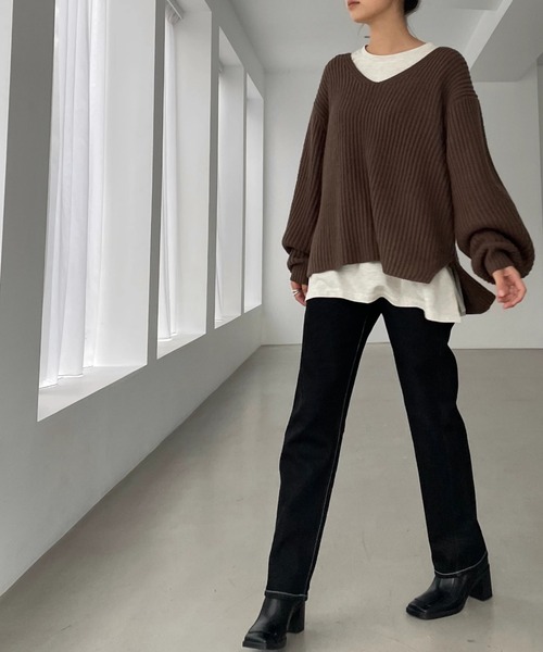 new v neck profound slack knit ウィルフリー new v neck profound slack knit（ニット/セーター）｜WILLFULLY