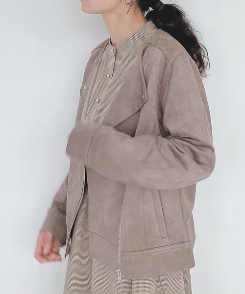 AS KNOW AS plus（アズノゥアズプラス）の「♪ポンチでライダースジャケット（ライダースジャケット・レディース・ブルー/アイボリー/モカ/スミクロ/ピンク/ライトブラウン・FREE）」の5枚目の写真