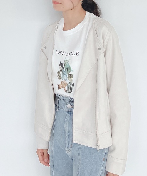 AS KNOW AS plus（アズノゥアズプラス）の「♪ポンチでライダースジャケット（ライダースジャケット・レディース・ブルー/アイボリー/モカ/スミクロ/ピンク/ライトブラウン・FREE）」の20枚目の写真