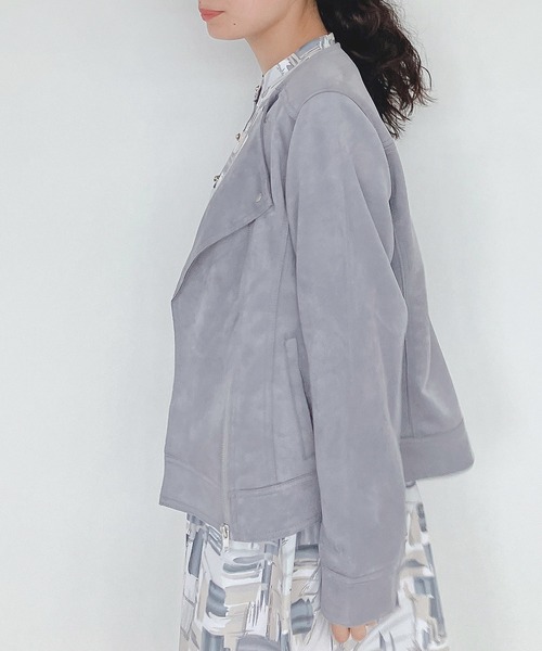 AS KNOW AS plus（アズノゥアズプラス）の「♪ポンチでライダースジャケット（ライダースジャケット・レディース・ブルー/アイボリー/モカ/スミクロ/ピンク/ライトブラウン・FREE）」の7枚目の写真