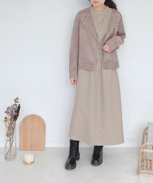 AS KNOW AS plus（アズノゥアズプラス）の「♪ポンチでライダースジャケット（ライダースジャケット・レディース・ブルー/アイボリー/モカ/スミクロ/ピンク/ライトブラウン・FREE）」の21枚目の写真