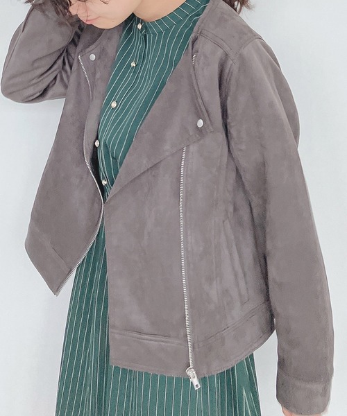 AS KNOW AS plus（アズノゥアズプラス）の「♪ポンチでライダースジャケット（ライダースジャケット・レディース・ブルー/アイボリー/モカ/スミクロ/ピンク/ライトブラウン・FREE）」の8枚目の写真