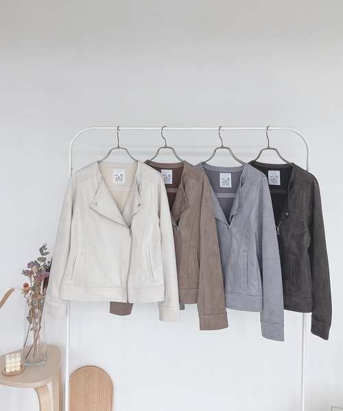 AS KNOW AS plus（アズノゥアズプラス）の「♪ポンチでライダースジャケット（ライダースジャケット・レディース・ブルー/アイボリー/モカ/スミクロ/ピンク/ライトブラウン・FREE）」の22枚目の写真