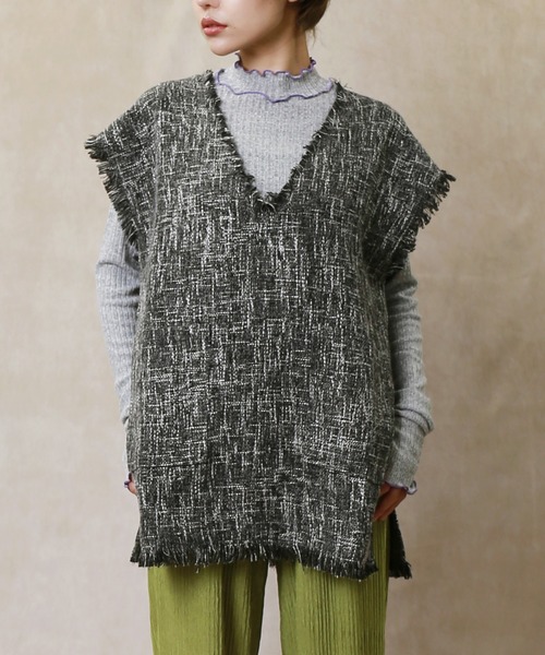 Lull（ルル）の「【Lull / ルル】フリンジツイードベスト（ベスト・レディース・アイボリー/ベージュ/ブラック・ONESIZE）」の7枚目の写真