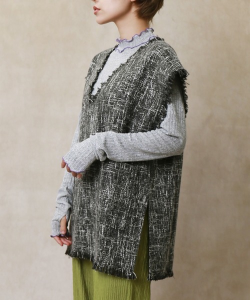 Lull（ルル）の「【Lull / ルル】フリンジツイードベスト（ベスト・レディース・アイボリー/ベージュ/ブラック・ONESIZE）」の9枚目の写真