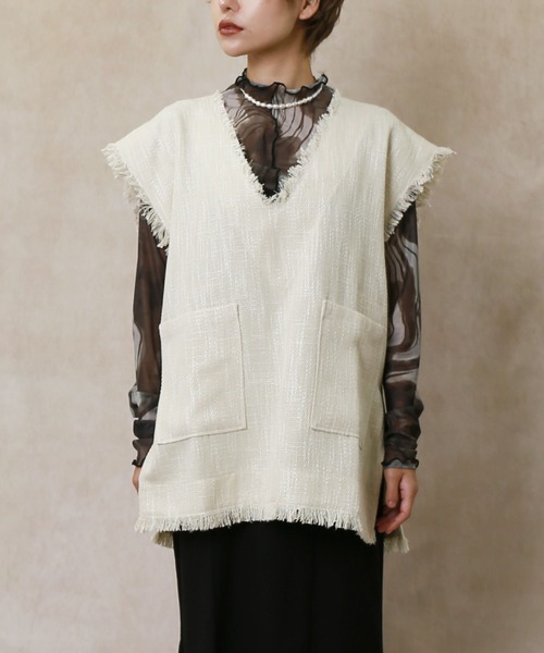 Lull（ルル）の「【Lull / ルル】フリンジツイードベスト（ベスト・レディース・アイボリー/ベージュ/ブラック・ONESIZE）」の13枚目の写真