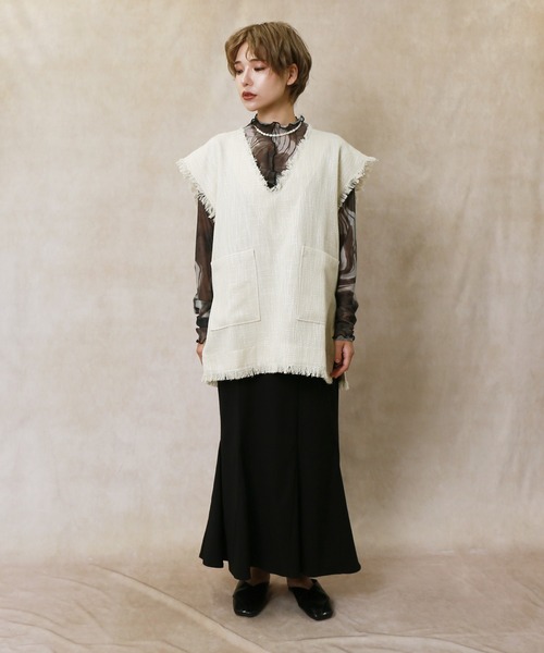 Lull（ルル）の「【Lull / ルル】フリンジツイードベスト（ベスト・レディース・アイボリー/ベージュ/ブラック・ONESIZE）」の8枚目の写真