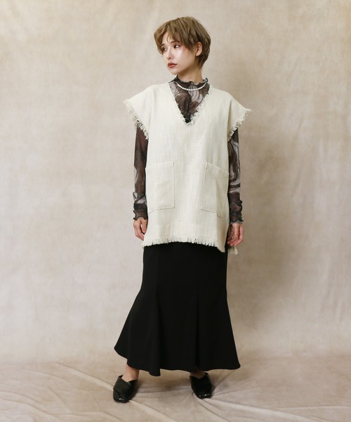 Lull（ルル）の「【Lull / ルル】フリンジツイードベスト（ベスト・レディース・アイボリー/ベージュ/ブラック・ONESIZE）」の10枚目の写真