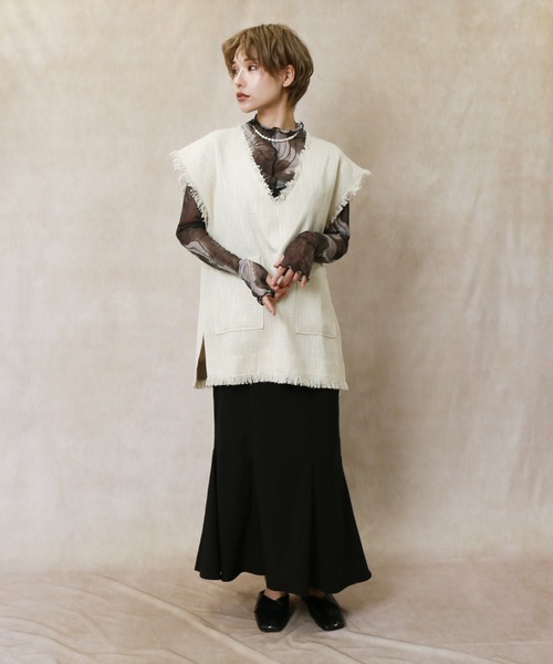 Lull（ルル）の「【Lull / ルル】フリンジツイードベスト（ベスト・レディース・アイボリー/ベージュ/ブラック・ONESIZE）」の12枚目の写真