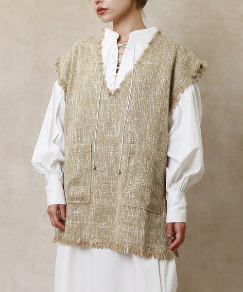 Lull（ルル）の「【Lull / ルル】フリンジツイードベスト（ベスト・レディース・アイボリー/ベージュ/ブラック・ONESIZE）」の21枚目の写真