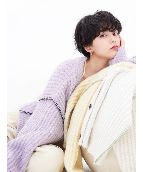 KBF（ケイビーエフ）の「KBF ハンドステッチカーディガン（カーディガン/ボレロ・レディース・パープル/イエロー/ブルー/アイボリー・FREE）」の5枚目の写真