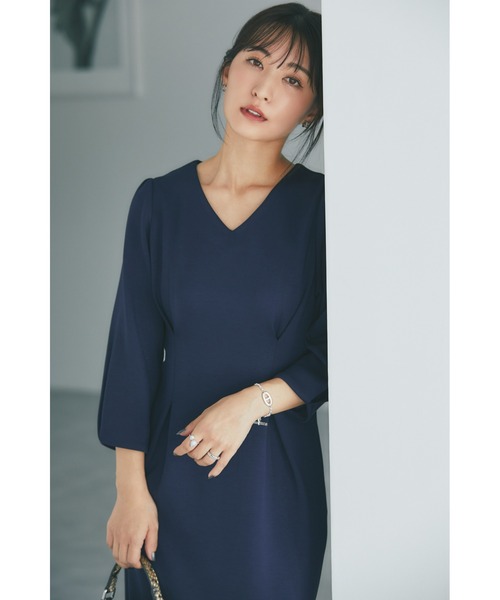 &. NOSTALGIA(アンドドットノスタルジア)の「【yuumiさんコラボ】ダンボールポンチタックワンピース(ワンピース・レディース・アイボリー/ダークネイビー・FREE)」の4枚目の写真