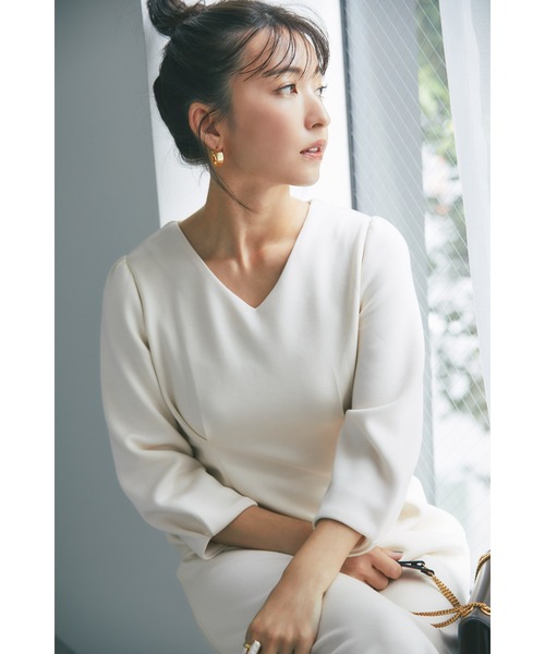 &. NOSTALGIA(アンドドットノスタルジア)の「【yuumiさんコラボ】ダンボールポンチタックワンピース(ワンピース・レディース・アイボリー/ダークネイビー・FREE)」の6枚目の写真