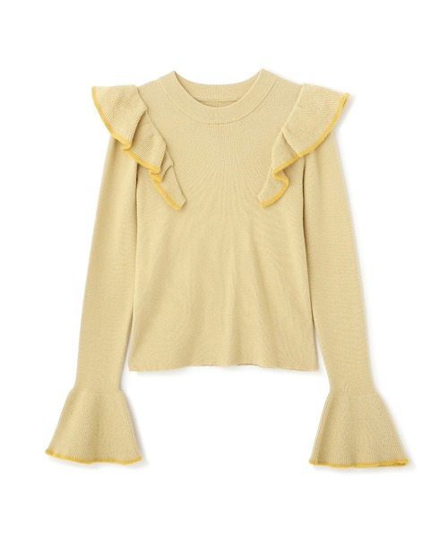 FREE'S MART（フリーズマート）の「◆【WEB限定】トリミング畦フリルコンパクトニット（ニット/セーター・レディース・ベージュ/イエロー/グリーン/ブラック・FREE）」の4枚目の写真