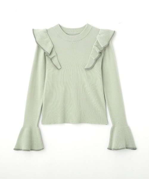 FREE'S MART（フリーズマート）の「◆【WEB限定】トリミング畦フリルコンパクトニット（ニット/セーター・レディース・ベージュ/イエロー/グリーン/ブラック・FREE）」の3枚目の写真