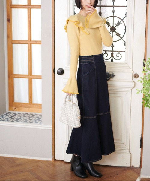 FREE'S MART（フリーズマート）の「◆【WEB限定】トリミング畦フリルコンパクトニット（ニット/セーター・レディース・ベージュ/イエロー/グリーン/ブラック・FREE）」の11枚目の写真