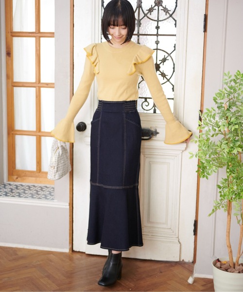 FREE'S MART（フリーズマート）の「◆【WEB限定】トリミング畦フリルコンパクトニット（ニット/セーター・レディース・ベージュ/イエロー/グリーン/ブラック・FREE）」の9枚目の写真