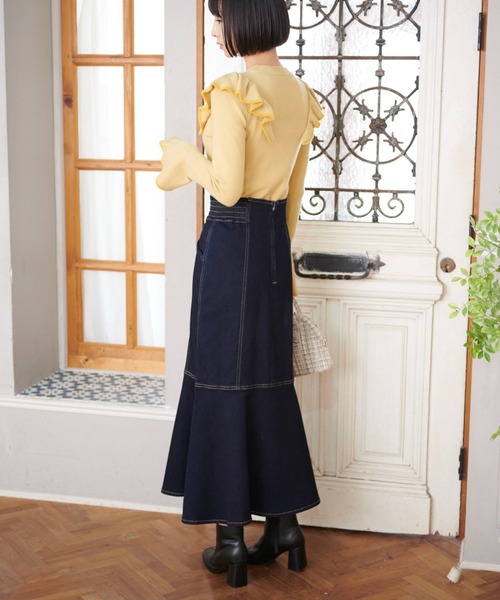 FREE'S MART（フリーズマート）の「◆【WEB限定】トリミング畦フリルコンパクトニット（ニット/セーター・レディース・ベージュ/イエロー/グリーン/ブラック・FREE）」の12枚目の写真