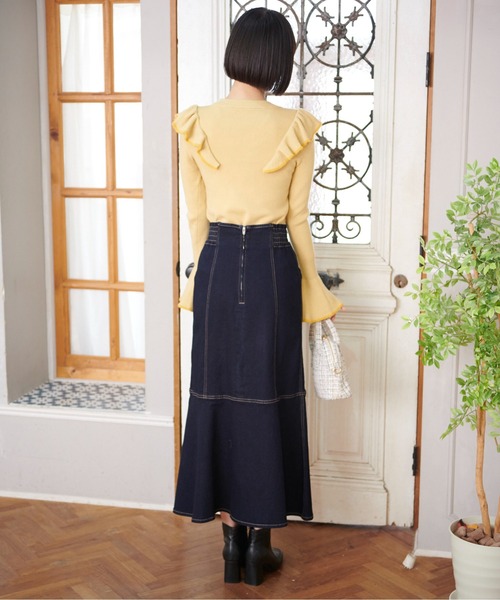 FREE'S MART（フリーズマート）の「◆【WEB限定】トリミング畦フリルコンパクトニット（ニット/セーター・レディース・ベージュ/イエロー/グリーン/ブラック・FREE）」の13枚目の写真