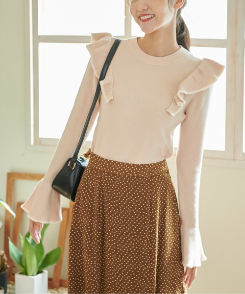 FREE'S MART（フリーズマート）の「◆【WEB限定】トリミング畦フリルコンパクトニット（ニット/セーター・レディース・ベージュ/イエロー/グリーン/ブラック・FREE）」の14枚目の写真