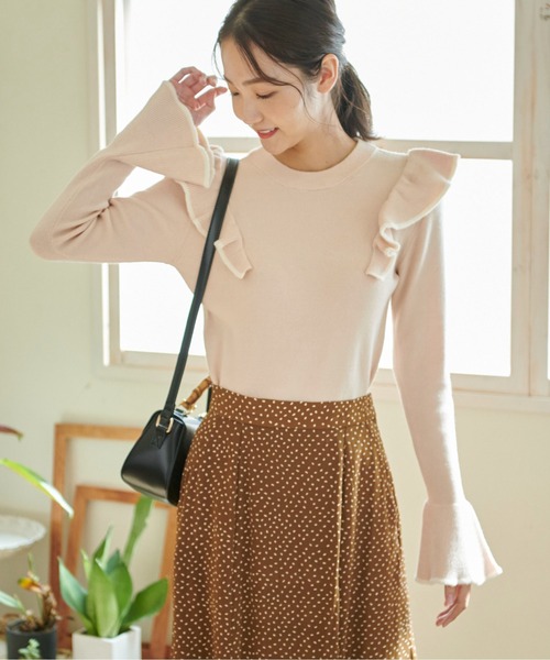 FREE'S MART（フリーズマート）の「◆【WEB限定】トリミング畦フリルコンパクトニット（ニット/セーター・レディース・ベージュ/イエロー/グリーン/ブラック・FREE）」の15枚目の写真