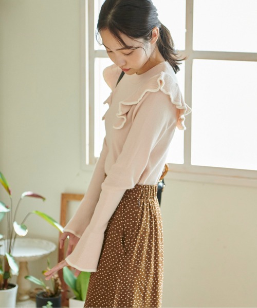 FREE'S MART（フリーズマート）の「◆【WEB限定】トリミング畦フリルコンパクトニット（ニット/セーター・レディース・ベージュ/イエロー/グリーン/ブラック・FREE）」の18枚目の写真