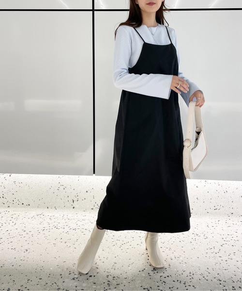 Meli rich（メリーリッチ）の「バックギャザーキャミワンピース（ジャンパースカート・レディース・ライトベージュ/ブラック/オレンジ・MEDIUM）」の9枚目の写真