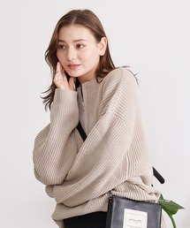 『CavariA/キャバリア』方畦オーバーサイズハーフZIPハイネックニット