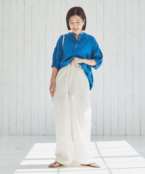 coen(コーエン)の「接触冷感ボリュームスリーブブラウス(シャツ/ブラウス・レディース・ネイビー/イエロー/ターコイズブルー/オフホワイト・M/L)」の12枚目の写真