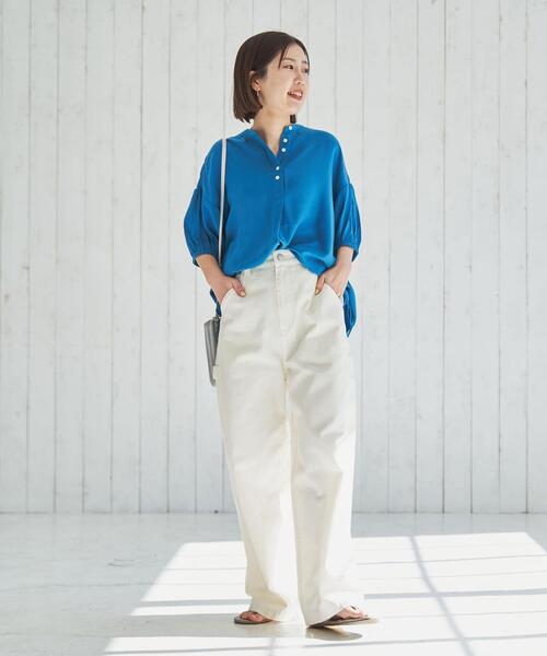 coen(コーエン)の「接触冷感ボリュームスリーブブラウス(シャツ/ブラウス・レディース・ネイビー/イエロー/ターコイズブルー/オフホワイト・M/L)」の18枚目の写真