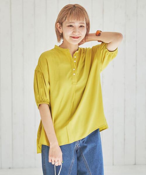 coen(コーエン)の「接触冷感ボリュームスリーブブラウス(シャツ/ブラウス・レディース・ネイビー/イエロー/ターコイズブルー/オフホワイト・M/L)」の6枚目の写真