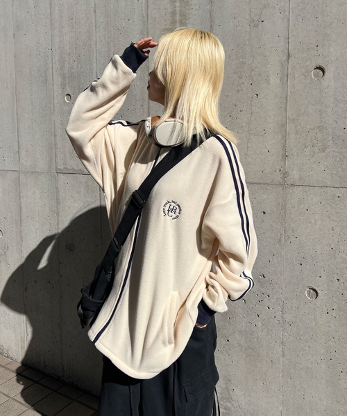 sedacle（セダクル）の「フリーススタンドネックトラックジャケット（スウェット・メンズ・カーキ/アイボリー/オレンジ・MEDIUM/LARGE）」の5枚目の写真