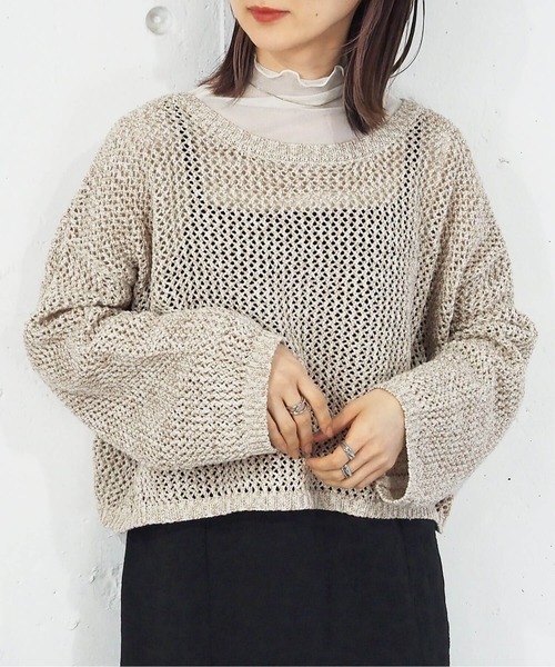 tiptop（ティップトップ）の「【2024SS新色登場】MIXテープヤーンメッシュプルオーバー（ニット/セーター・レディース・ベージュ/ライトベージュ/サックスブルー/アイボリー・FREE）」の9枚目の写真