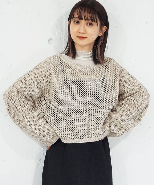 tiptop（ティップトップ）の「【2024SS新色登場】MIXテープヤーンメッシュプルオーバー（ニット/セーター・レディース・ベージュ/ライトベージュ/サックスブルー/アイボリー・FREE）」の11枚目の写真