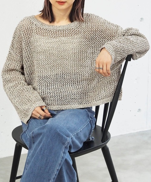 tiptop（ティップトップ）の「【2024SS新色登場】MIXテープヤーンメッシュプルオーバー（ニット/セーター・レディース・ベージュ/ライトベージュ/サックスブルー/アイボリー・FREE）」の6枚目の写真