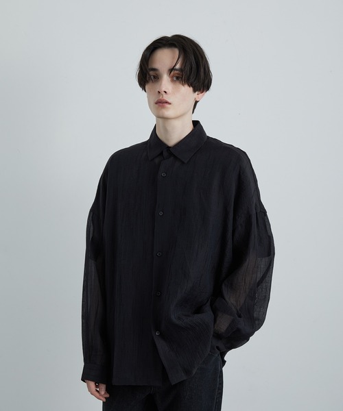 JUNRED(ジュンレッド)の「シャドーストライプシアーロングスリーブルーズシャツ(シャツ/ブラウス・メンズ・ブラック/ブルー系その他4/ホワイト・S/M/L)」の7枚目の写真