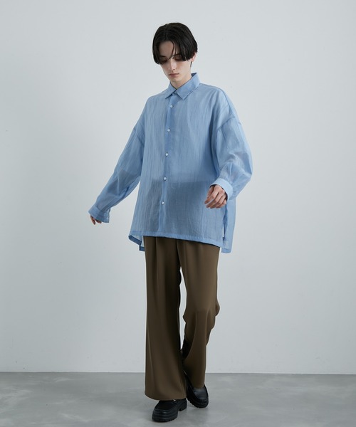 JUNRED(ジュンレッド)の「シャドーストライプシアーロングスリーブルーズシャツ(シャツ/ブラウス・メンズ・ブラック/ブルー系その他4/ホワイト・S/M/L)」の16枚目の写真