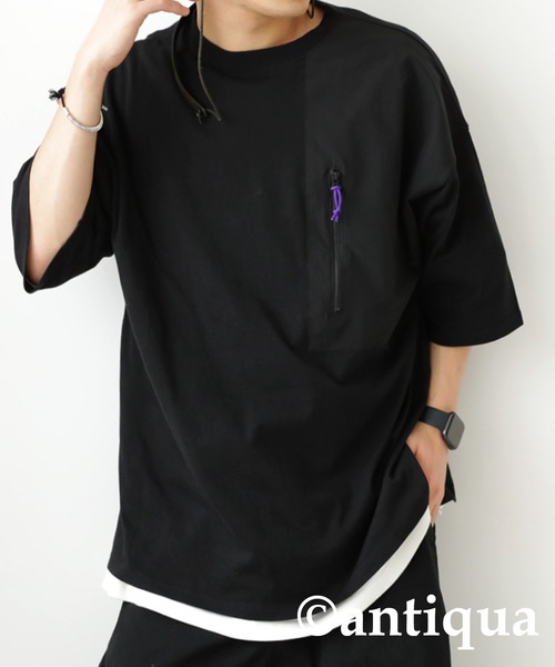 antiqua(アンティカ)の「異素材MIXポケット付きカットソー(Tシャツ/カットソー・メンズ・ブラック/ホワイト/スミクロ・FREE)」の6枚目の写真