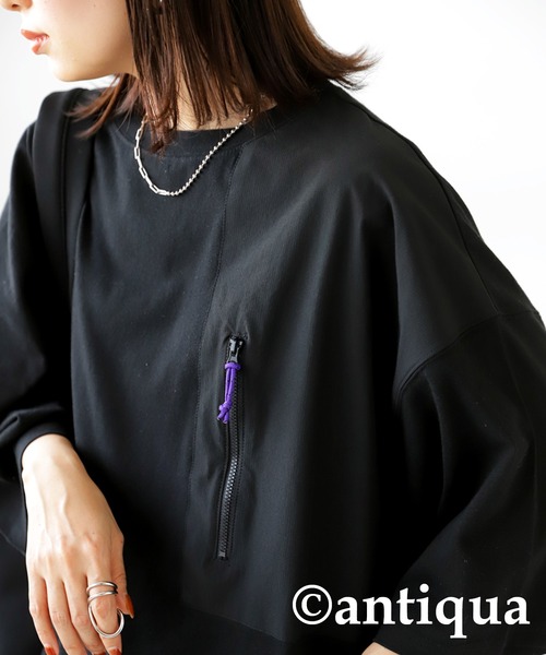 antiqua(アンティカ)の「異素材MIXポケット付きカットソー(Tシャツ/カットソー・メンズ・ブラック/ホワイト/スミクロ・FREE)」の5枚目の写真