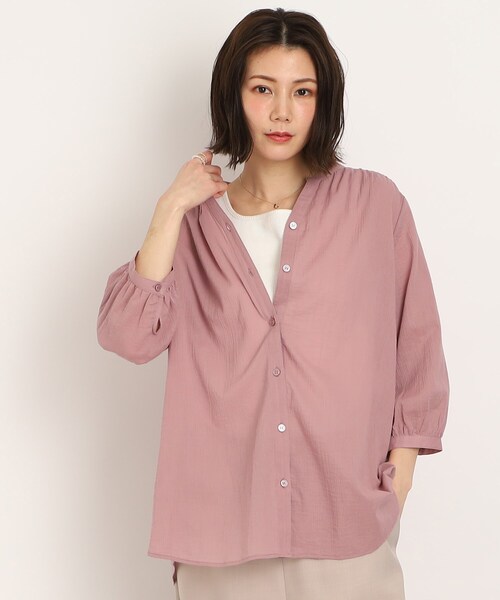 SHOO・LA・RUE（シューラルー）の「◆綿シフォン 前開きブラウス（シャツ/ブラウス・レディース・ピンク系/グリーン/ブラック/ナチュラル・04/03/02）」の11枚目の写真