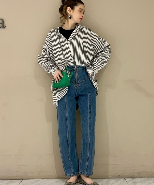 Green Parks(グリーンパークス)の「・Double Flags キリカエデニムパンツ(デニムパンツ・レディース・ライトインディゴブルー/ブラック・L/M)」の4枚目の写真